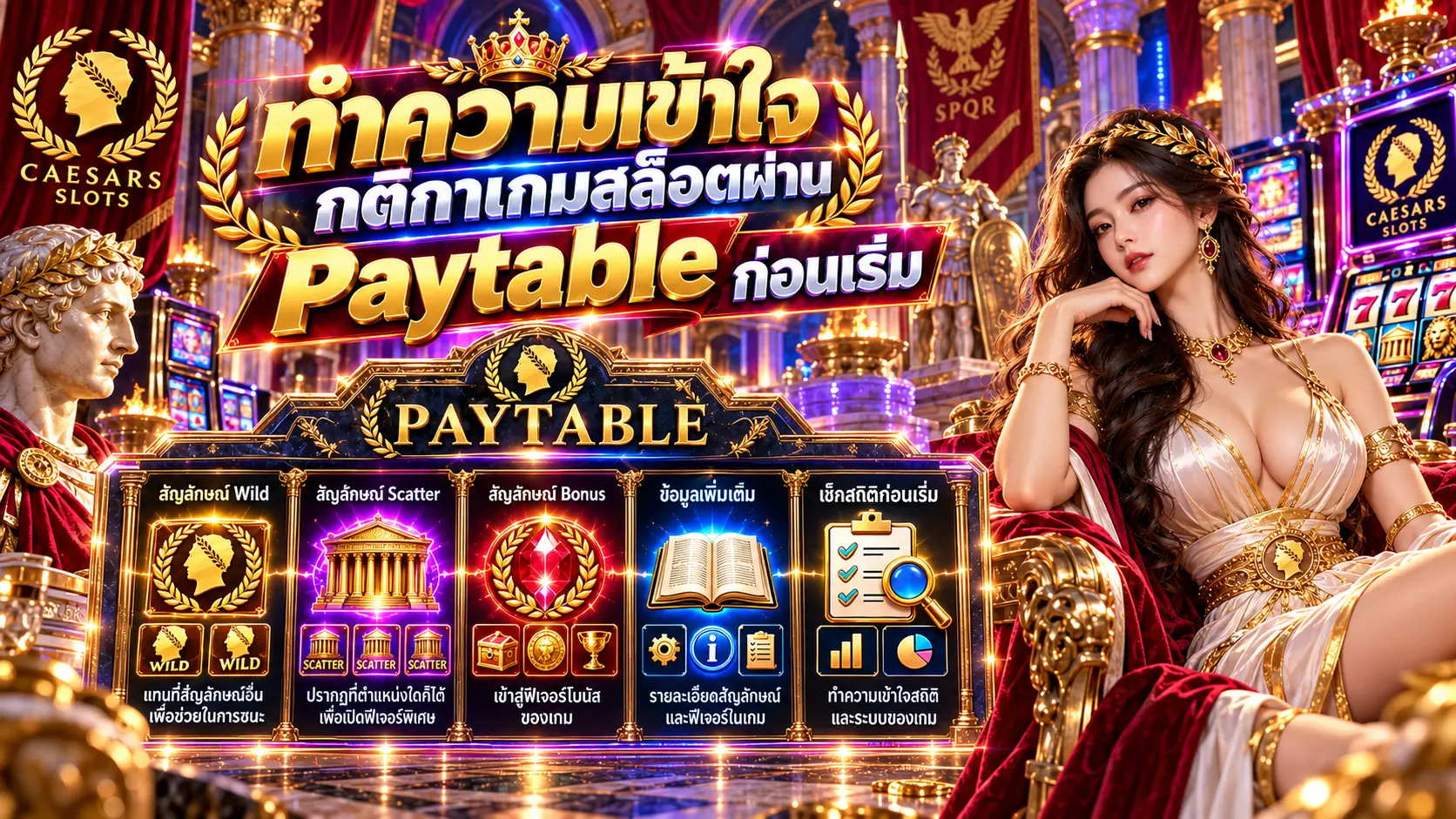 Caesars ทำความเข้าใจกติกาเกมสล็อตผ่าน Paytable ก่อนเริ่ม